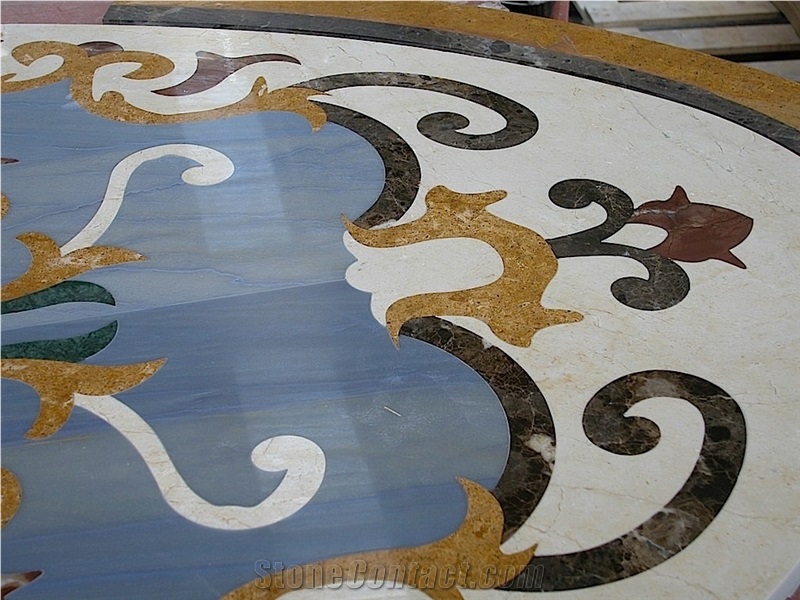 Azul Macaubas Quartzite, Rosso Verona Marble Waterjet