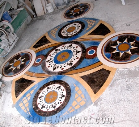 Azul Macaubas Quartzite, Rosso Verona Marble Waterjet
