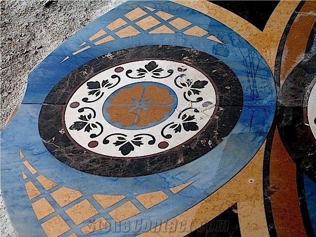 Azul Macaubas Quartzite, Rosso Verona Marble Waterjet