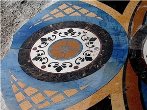 Azul Macaubas Quartzite, Rosso Verona Marble Waterjet