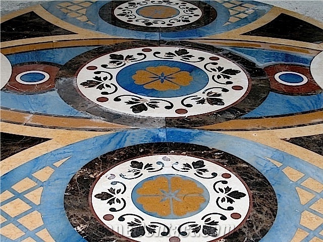 Azul Macaubas Quartzite, Rosso Verona Marble Waterjet