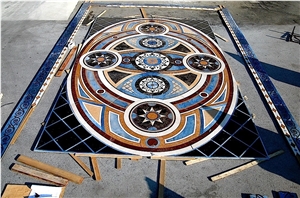 Azul Macaubas Quartzite, Rosso Verona Marble Waterjet