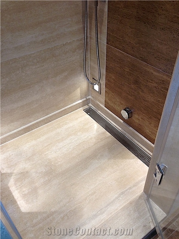 Travertino Noce Private Villa Bathtop and Vessel Wash Basin