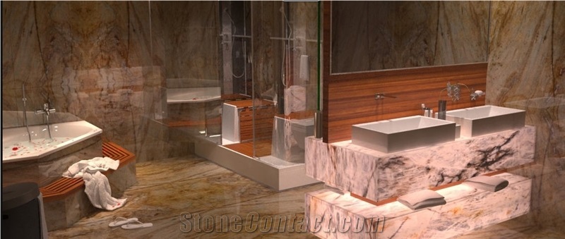 Calypso Gold Quartzite Bathroom Design