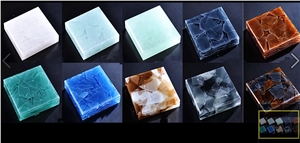 Multicolored Glass Stone Sample Tiles Machine Cutting Tiles for Hotel Ceiling,Crystal Glass Stone Faux Marble Sheet