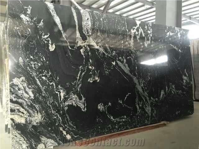 New Jet Mist Cosmos Black Granite Slab,China Black Swan Granite Tiles with Grey Sand Veins for Floor Covering,Exterior Building Wall Cladding