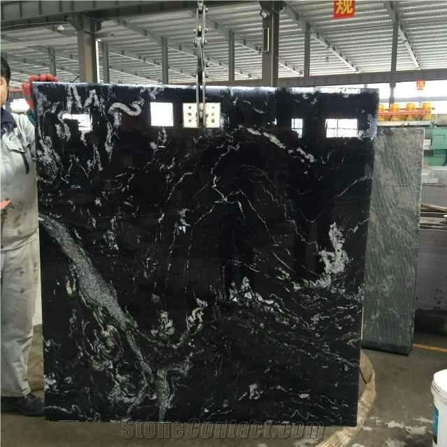 New Jet Mist Cosmos Black Granite Slab,China Black Swan Granite Tiles with Grey Sand Veins for Floor Covering,Exterior Building Wall Cladding
