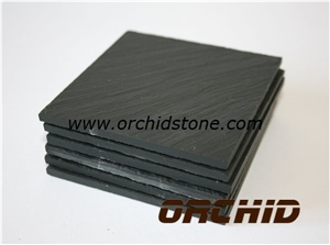 Etched Black Slate Coaster Set