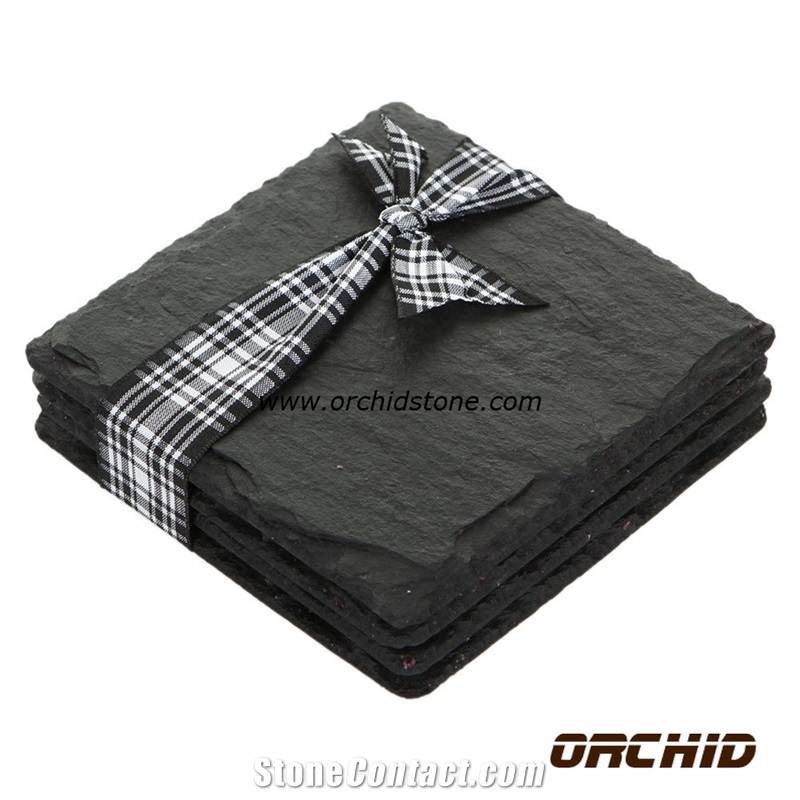 Laser Black Slate Coasters Set