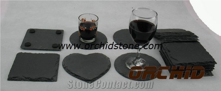 Laser Engraved Black Slate Tile Coaster