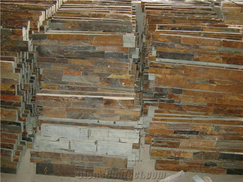 Good Quality Cheaper Chinese Sunset Split Face Multicolour Rusty Slate Stone Veneer, Stone Wall Decor, Exposed Wall Stone,Rustic Slate Feature Wall Rusty Slate Culture Stone Wall Cladding