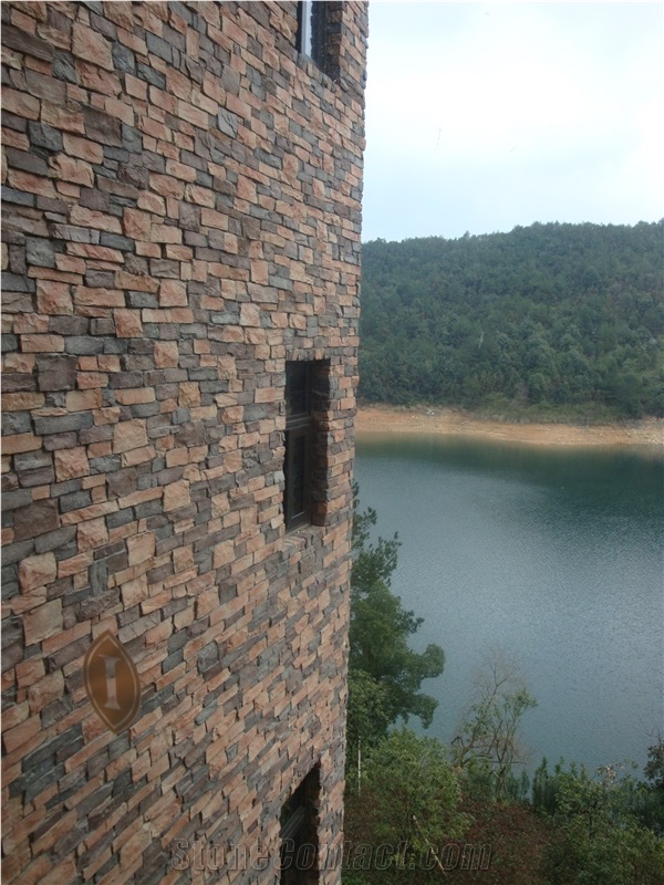 Good Quality Cheaper Chinese Sunset Split Face Multicolour Rusty Slate Stone Veneer, Stone Wall Decor, Exposed Wall Stone,Rustic Slate Feature Wall Rusty Slate Culture Stone Wall Cladding