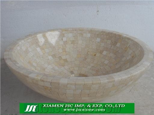 Mosaic Sink/Mosaic Basin/Kitchen Sinks/Bathroom Sinks/Wash Basins, Beige Granite Bathroom Sinks