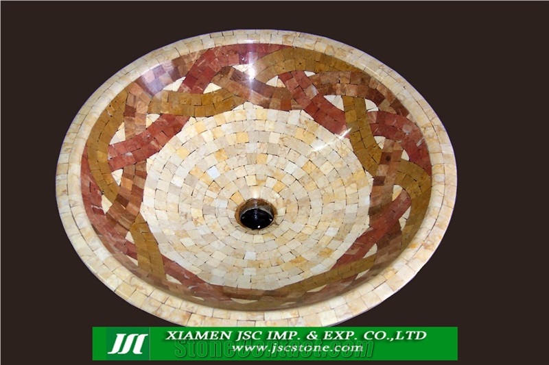 Mosaic Sink/Mosaic Basin/Kitchen Sinks/Bathroom Sinks/Wash Basins, Beige Granite Bathroom Sinks
