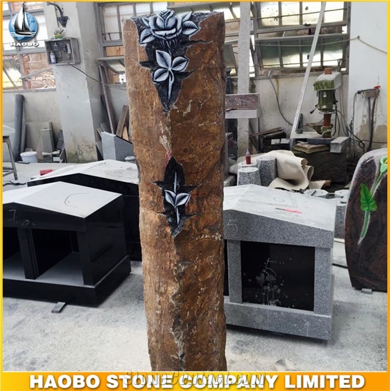Cemetery Statue Rose Flower Carving Sculpture and Antique, Basalt Memorials Statue
