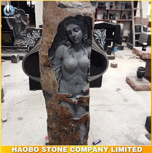 China Haobo Stone Factory Direct Newest Design Natural Stone Black Basalt Angel House Garden Decoration Statues, Human Abstract Sculptures
