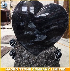 Heart Shaped Blue Granite Floral Carving Tombstone Headstone