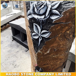 Western Style Tombstone Carved Rose Headstone