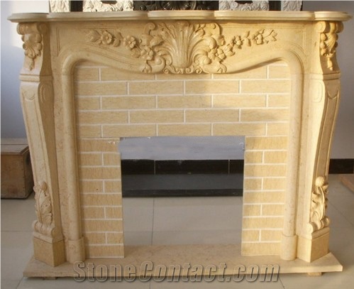 Beige Marble Fireplace