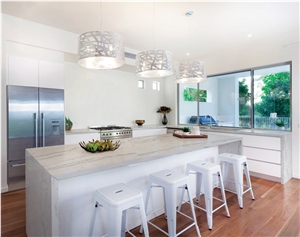 White Macaubas Quartzite Kitchen Island Top Design
