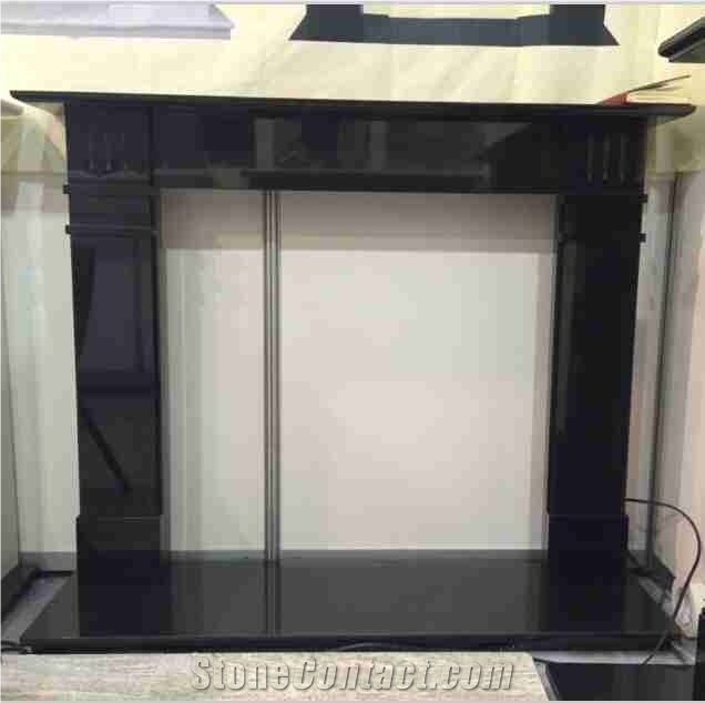 China Absolute Black Polished Fireplace Mantels, Black Granite Fireplaces Surroundings, Polished Black Granite Plinths, Polished Black Granite Hearth, Polished Black Granite Back Panel