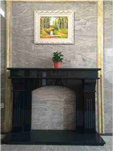 China Absolute Black Polished Fireplace Mantels, Black Granite Fireplaces Surroundings, Polished Black Granite Plinths, Polished Black Granite Hearth, Polished Black Granite Back Panel