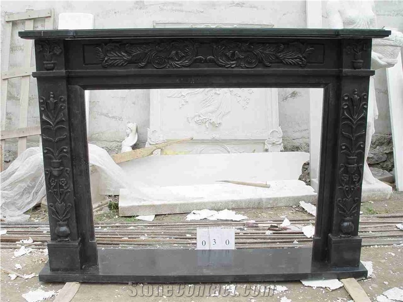 China Absolute Black Polished Fireplace Mantels, Black Granite Fireplaces Surroundings, Polished Black Granite Plinths, Polished Black Granite Hearth, Polished Black Granite Back Panel