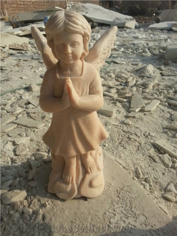 China Polished Statue Angel Carving, Wanxia Red Pink Marble Statues
