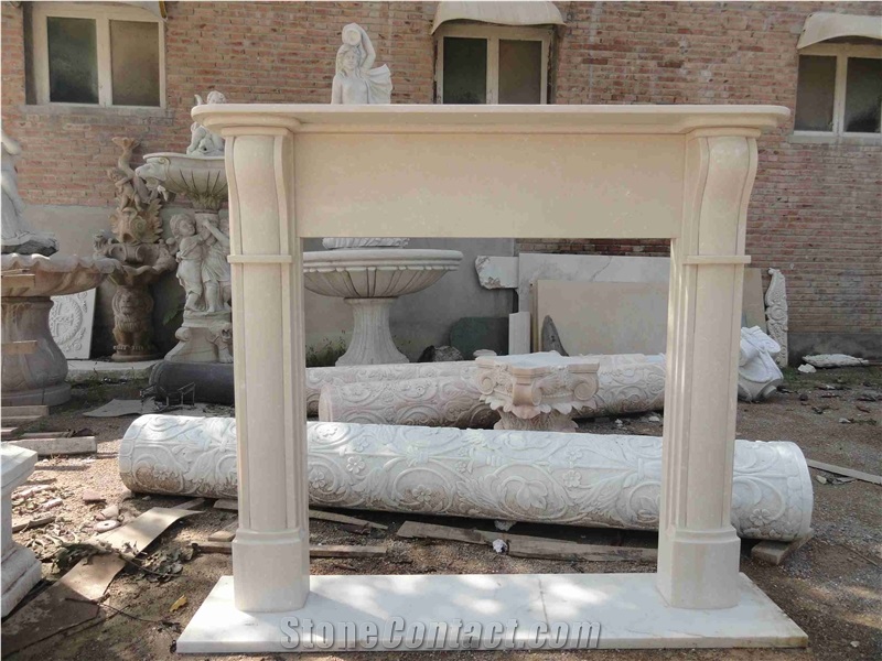 China Yellow Sandstone Carved Fireplace