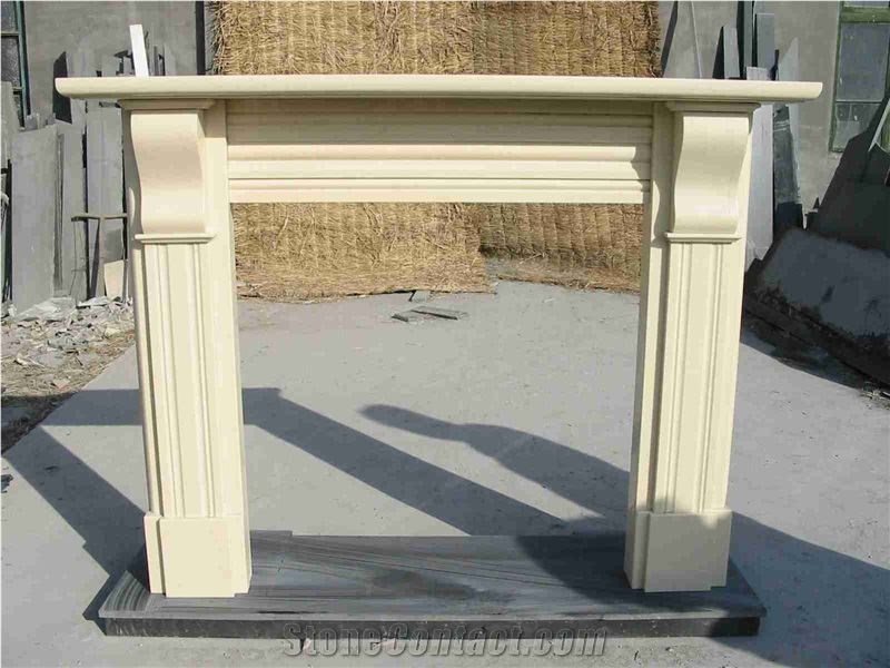 China Yellow Sandstone Carved Fireplace