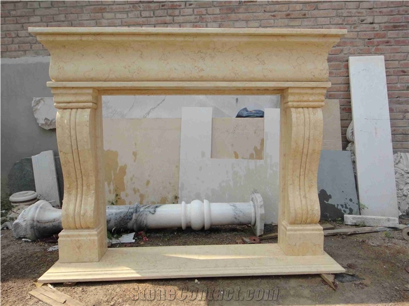 China Yellow Sandstone Carved Fireplace