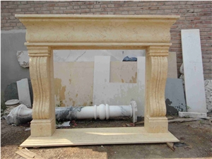 China Yellow Sandstone Carved Fireplace