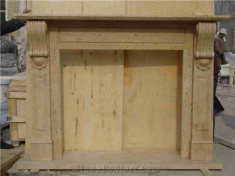 China Yellow Sandstone Carved Fireplace
