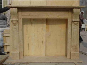 China Yellow Sandstone Carved Fireplace