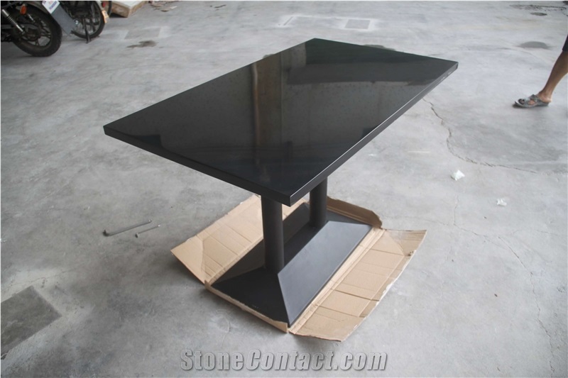 Black Polished High Glossy Manmade Stone Restaurant Dining Tables