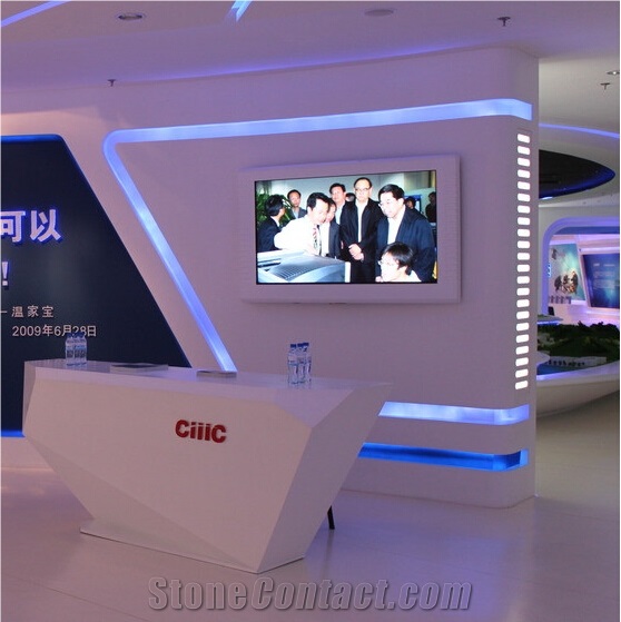 Creative White Corian Solid Surface Commercial Reception Desk Design
