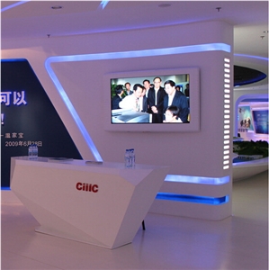 Creative White Corian Solid Surface Commercial Reception Desk Design