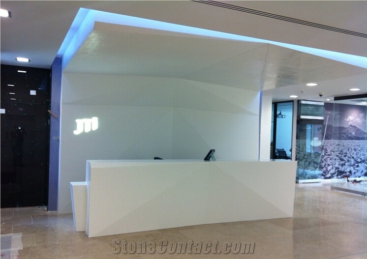 Simplw White Elegant Office Corian Solid Surface Reception Counter