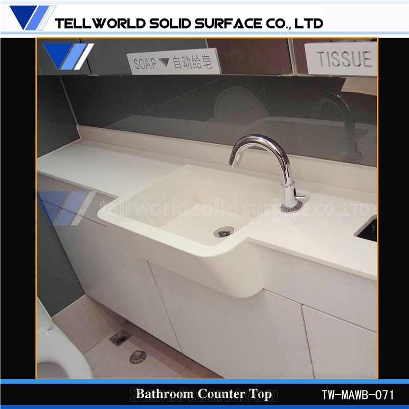 White Arylic Solid Surface Bathroom Vanity Countertops with Built in Sinks