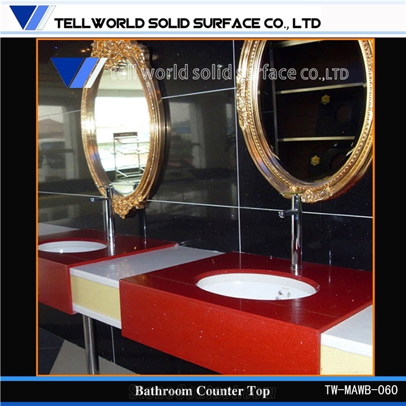 White Arylic Solid Surface Bathroom Vanity Countertops with Built in Sinks