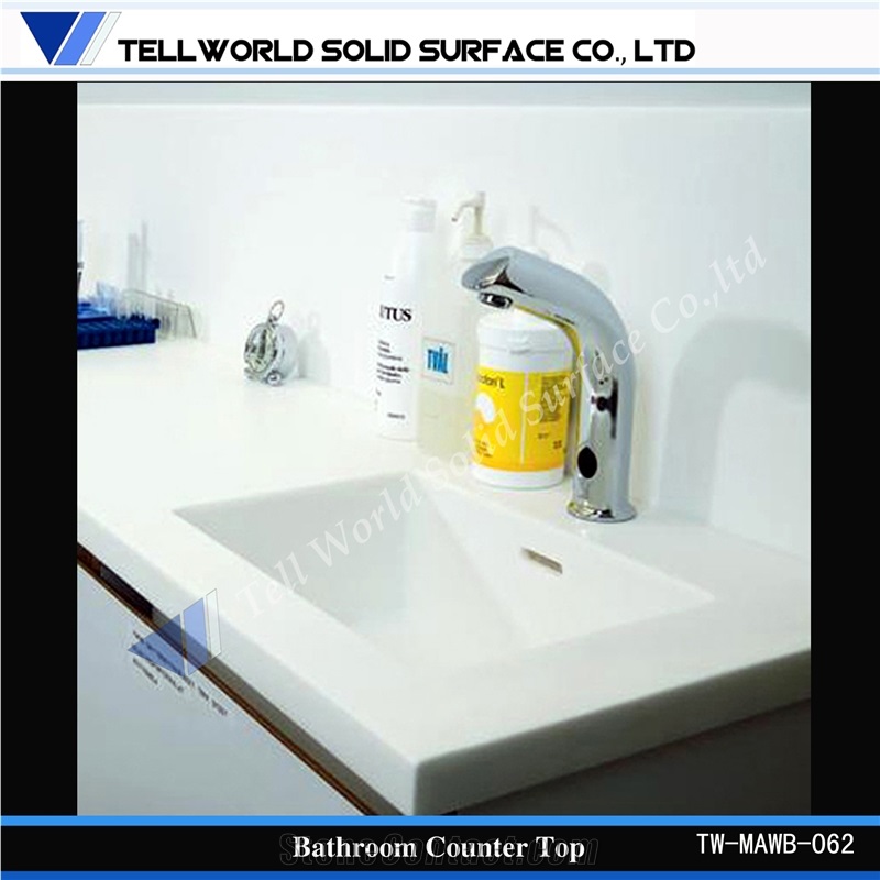 White Arylic Solid Surface Bathroom Vanity Countertops with Built in Sinks