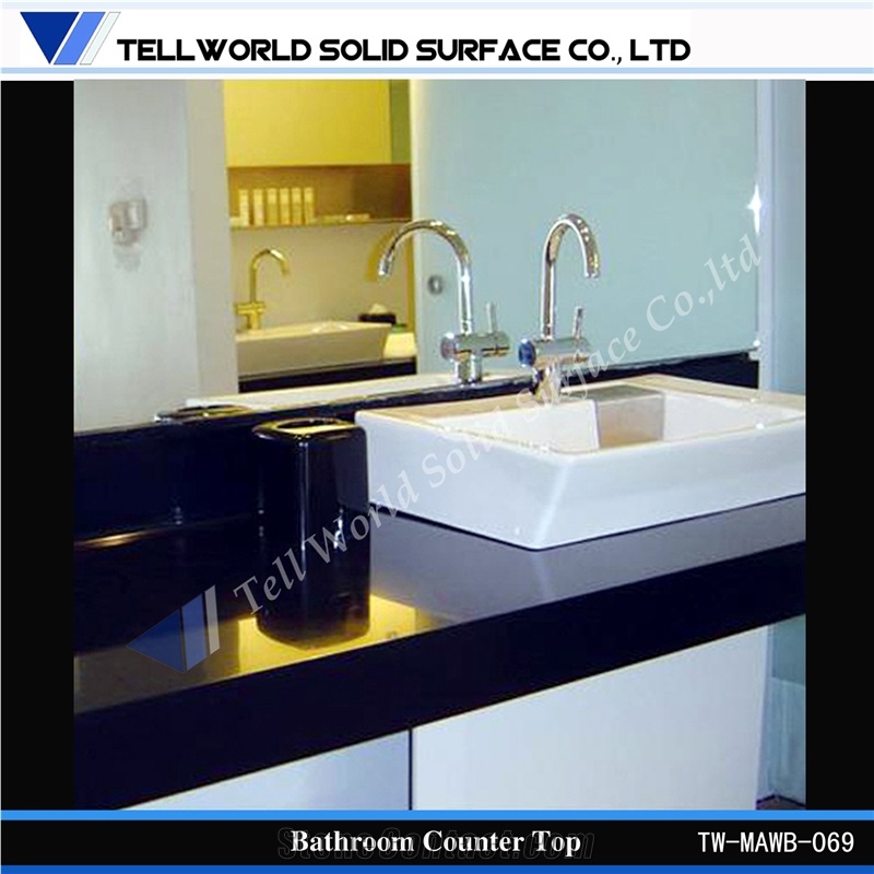 White Arylic Solid Surface Bathroom Vanity Countertops with Built in Sinks