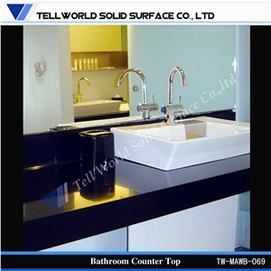 White Arylic Solid Surface Bathroom Vanity Countertops with Built in Sinks