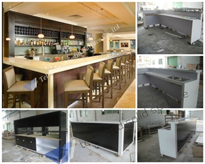 Wood Venner Artifcial Stone Top Coffee Bar Counter