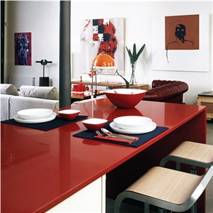 Rosy Red Man-Made Stone Slabs for Worktops and Kitchen Tops/Engineered Quartz Stone/Engineering Stone Slabs and Tiles/Artificial Stone Counter Tops/Stone Reception Desk/Stone Island Tops