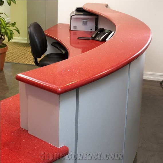 Rosy Red Man-Made Stone Slabs for Worktops and Kitchen Tops/Engineered Quartz Stone/Engineering Stone Slabs and Tiles/Artificial Stone Counter Tops/Stone Reception Desk/Stone Island Tops