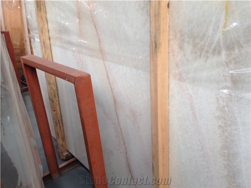 China White Onyx Slab,China White Onyx with Red Veins