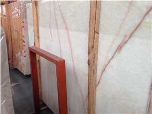 China White Onyx Slab,China White Onyx with Red Veins