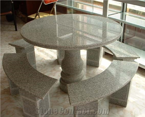 Garden Outdoor Granite Stone Table,Round Stone Table, G603 Grey Granite Bench & Table