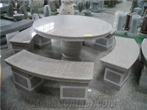 Garden Outdoor Granite Stone Table,Round Stone Table, G603 Grey Granite Bench & Table